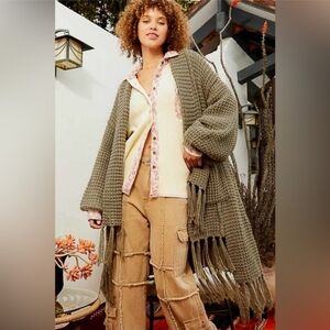 POL Olive Green Fringe Cardigan (Large)